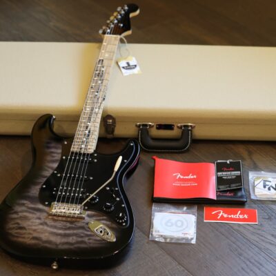 Fender Limited Edition American QMT Pale Moon Ebony Stratocaster Transparent Black HSS + OHSC