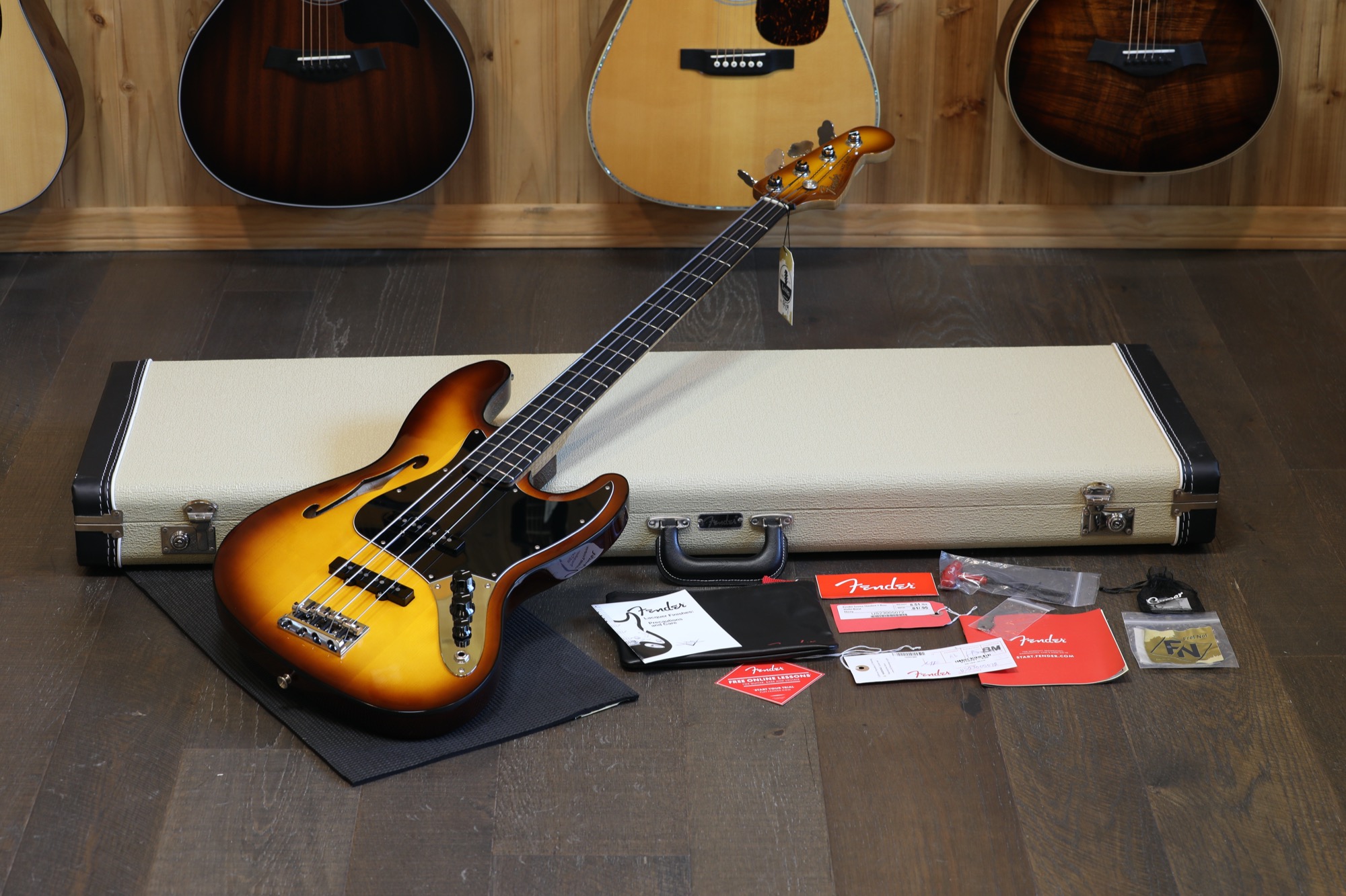 Minty! 2023 Fender Suona Thinline J-Bass Electric Bass Violin Burst + OHSC